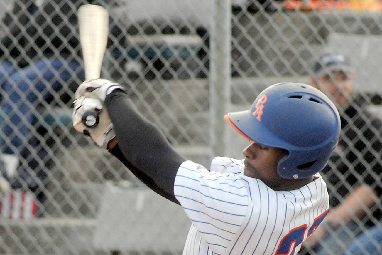 Keith Thorpe/Peninsula Daily News
Lefties second baseman Kemet Brown bats in the first inning against Bend on Thursday in Port Angeles.