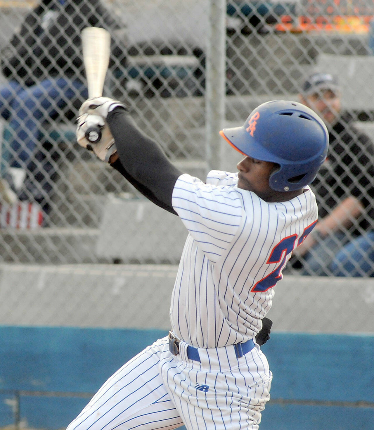 Lefties second baseman Kemet Brown bats in the first inning against Bend on Thursday in Port Angeles. (Keith Thorpe/Peninsula Daily News)