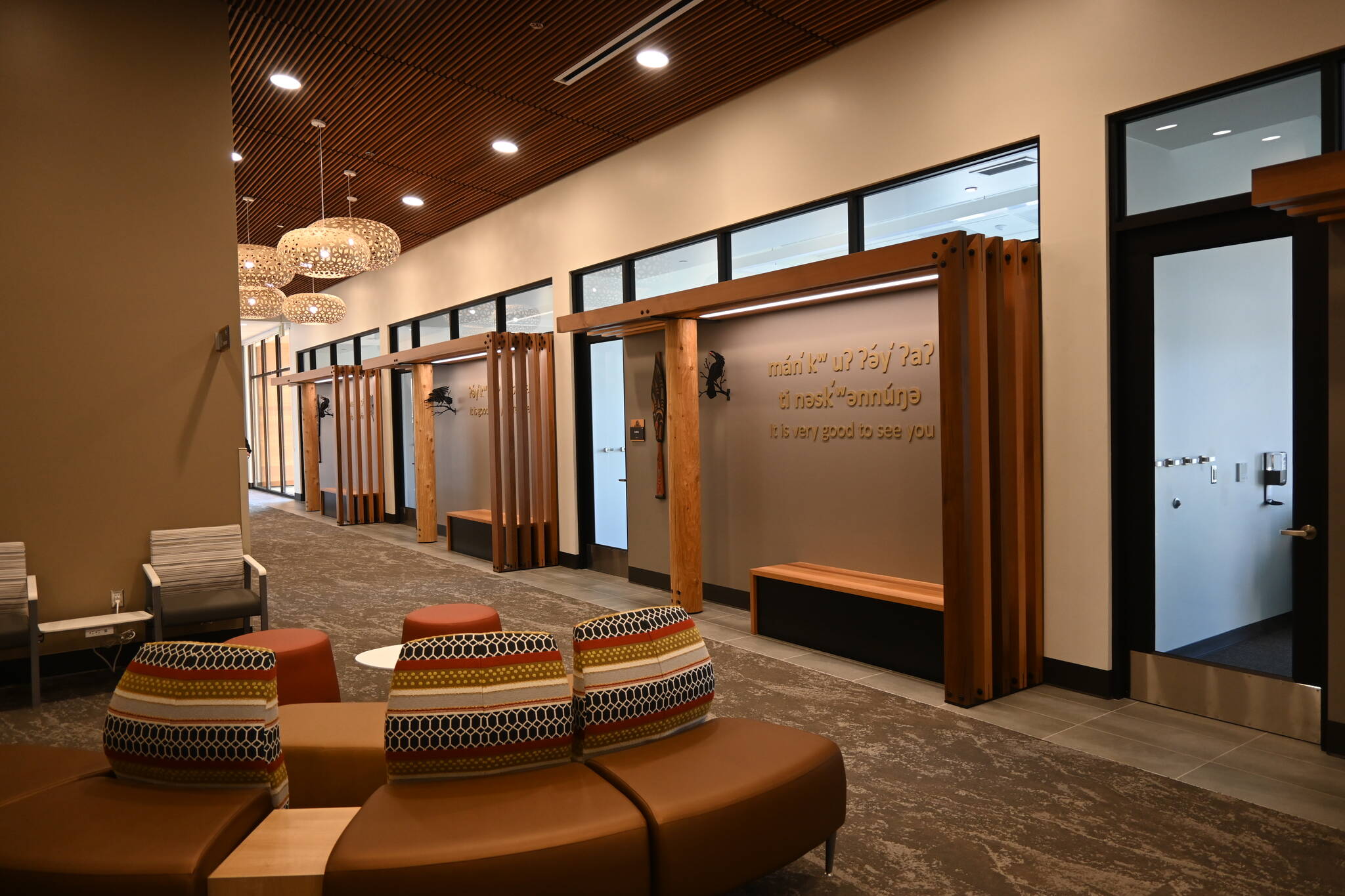 A hallway at the Jamestown S’Klallam Tribe’s Healing Clinic at 526 S. Ninth Ave. leads to several meeting rooms, where patients with opioid-use disorder (OUD) treatment receive counseling. The facility opfficialy opens today. (Michael Dashiell/Olympic Peninsula News Group)