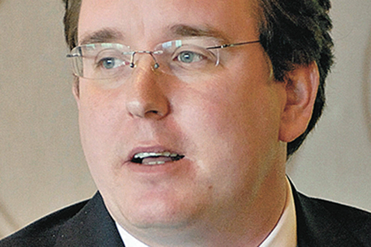 Chris Tucker/Peninsula Daily News
Ryan Malane, director of marketing for Black Ball, speaks at the Port Angeles Regional Chamber of Commerce meeting on Monday.