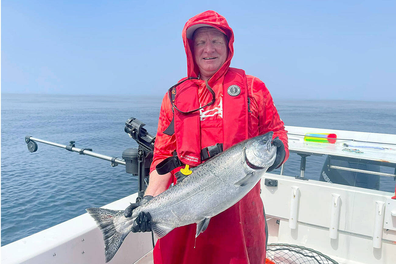 SeaWalker charter skipper Fred Walker caught this good-sized chinook while fishing out of Neah Bay. Upon filetting, the flesh was found to be white, caused by a recessive genetic trait found mainly in kings from the Fraser River north to Alaska.