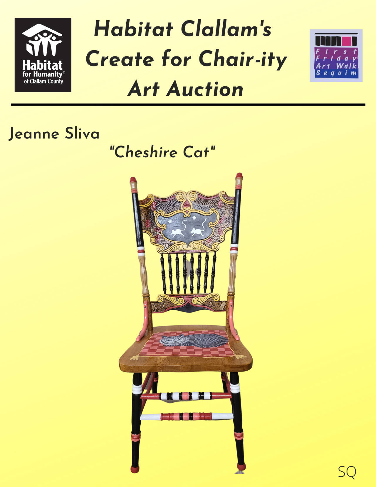 Habitat for Humanity of Clallam County’s Sequim Habitat Boutique Store, 213 E. Washington St., has the Habitat Clallam “Create for Chair-ity” Art Auction and live music with OC from 5 p.m. to 7:30 p.m. Friday.