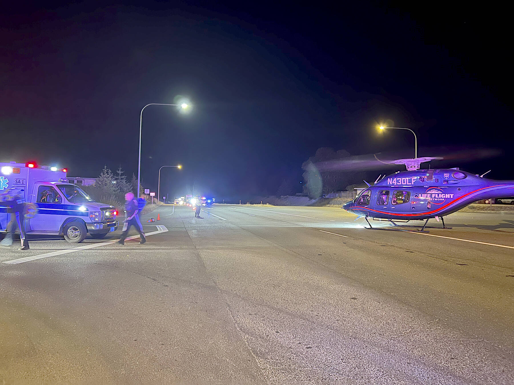 The Clallam County Sheriff's Office provided this photograph of the scene on U.S. Highway 101 after a wreck on Blue Mountain Road east of Port Angeles.