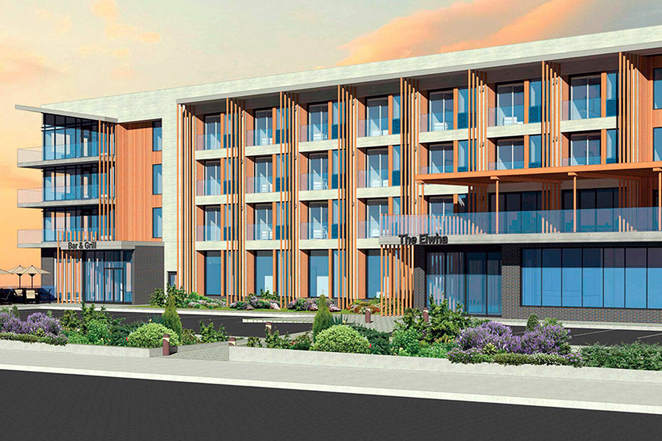 Waterleaf Architecture created this latest rendering of the downtown Port Angeles hotel planned by the Lower Elwha Klallam Tribe.