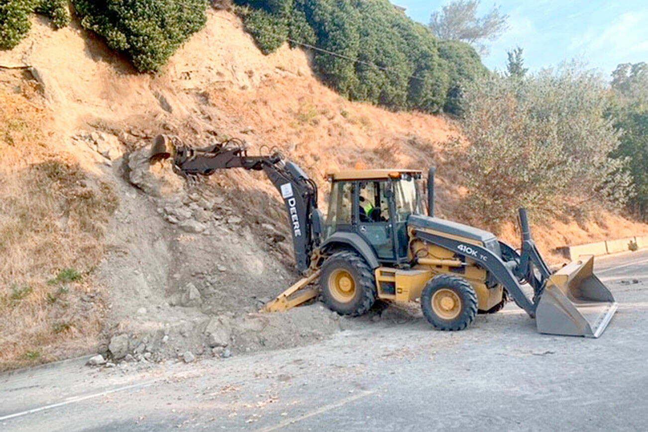 City of Port Townsend
Port Townsend city crews remove landslide debris from Washington Streeton Friday morning.