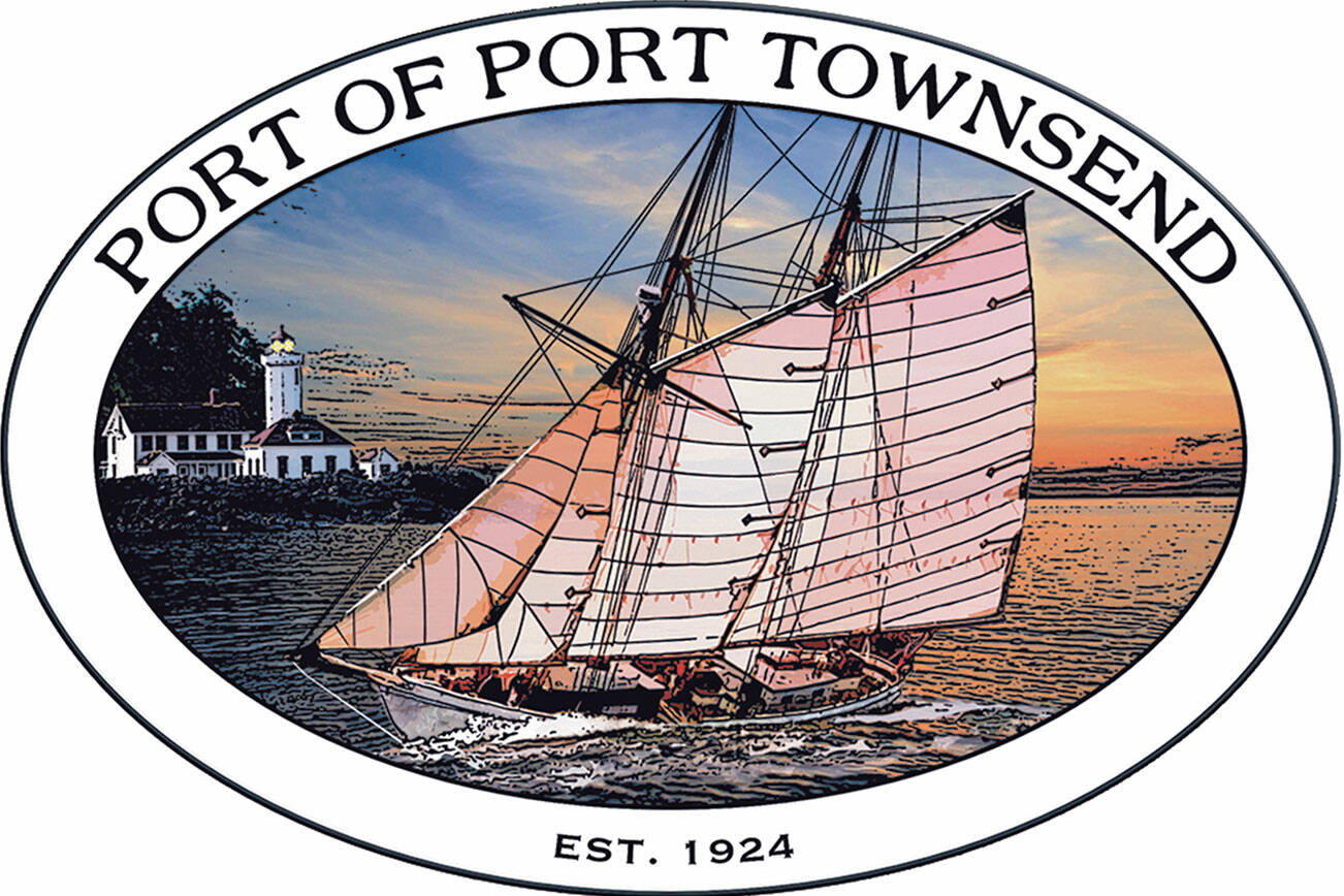 The Port of Port Townsend’s new logo captures the schooner Alcyone slicing past the Point Wilson Lighthouse. The oval design evokes a ship’s porthole.