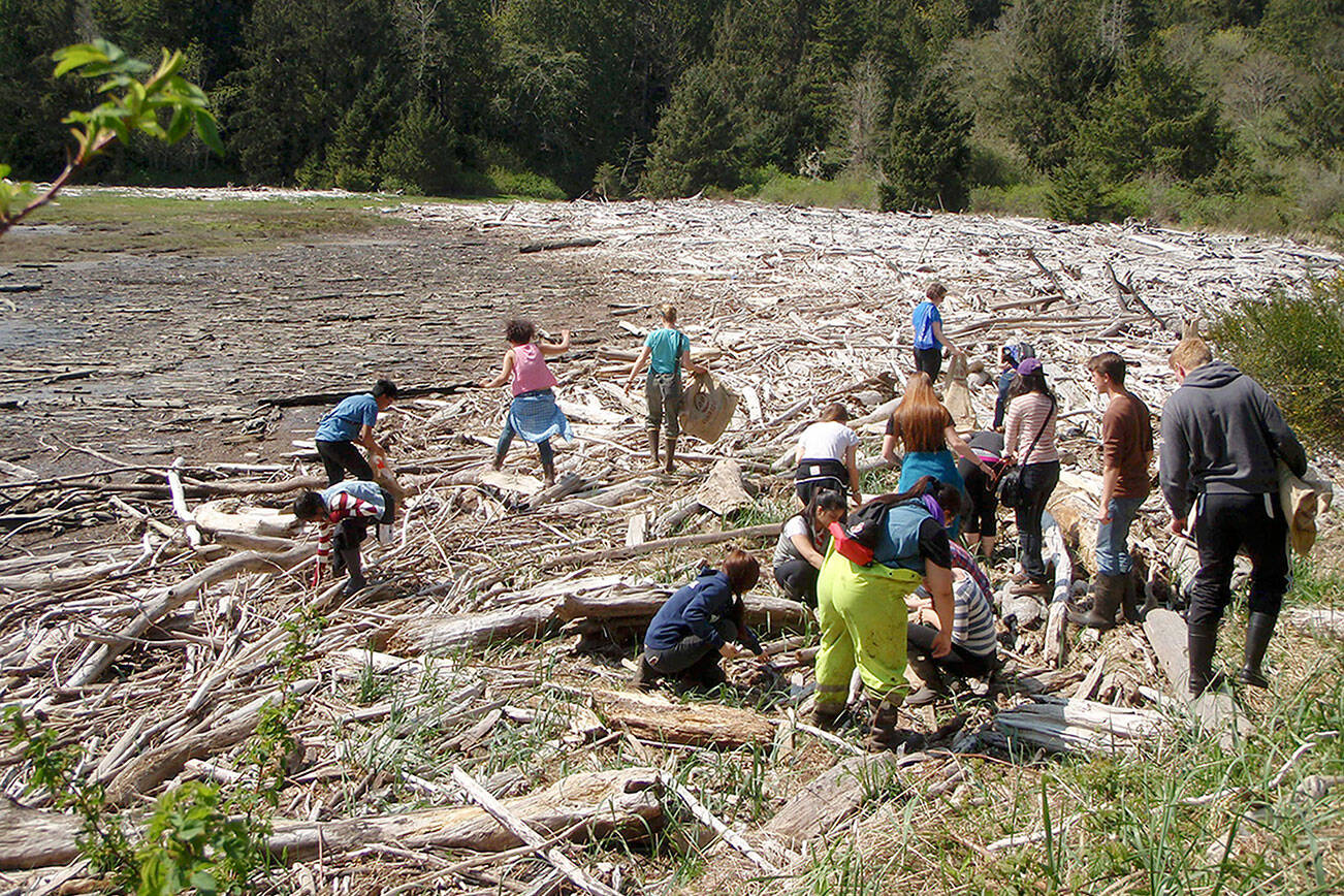 Volunteers clean up marine trash at the head of Tarboo Bay.