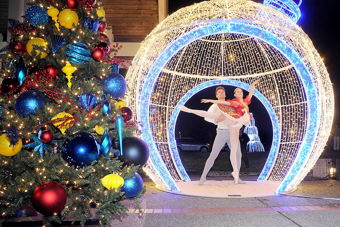 KEITH THORPE/PENINSULA DAILY NEWS
Noah Long and Amelia Brown, members of The Ballet Workshop, perform a dance from "The Nutcracker" during Wednesday night's opening ceremony for the Festival of Trees at Vern Burton Community Center in Port Angeles. The ceremony also featured short works by Ghostlight Productions and the Port Angeles Symphony.