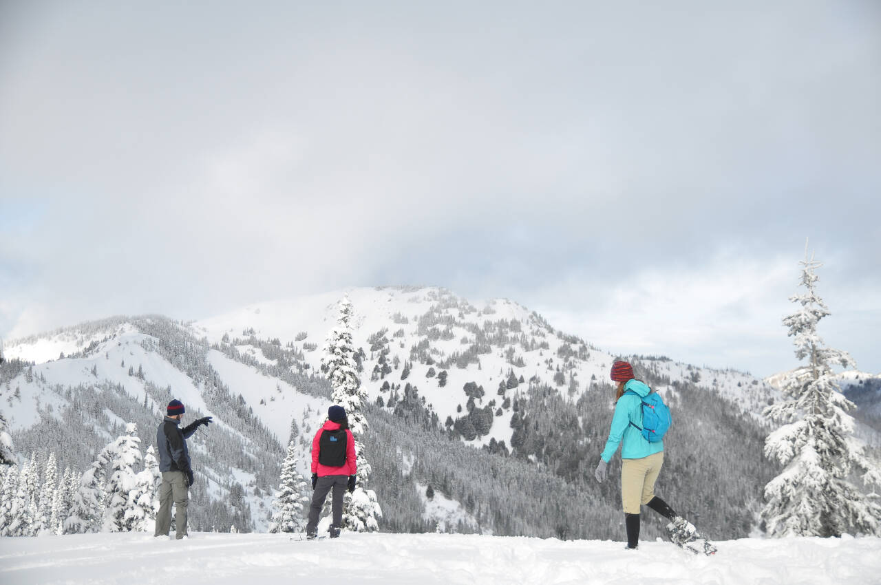 Snowshoers enjoy a new snowfall at Hurricane Ridge in this file photo. (Michael Dashiell /Olympic Peninsula News Group)
