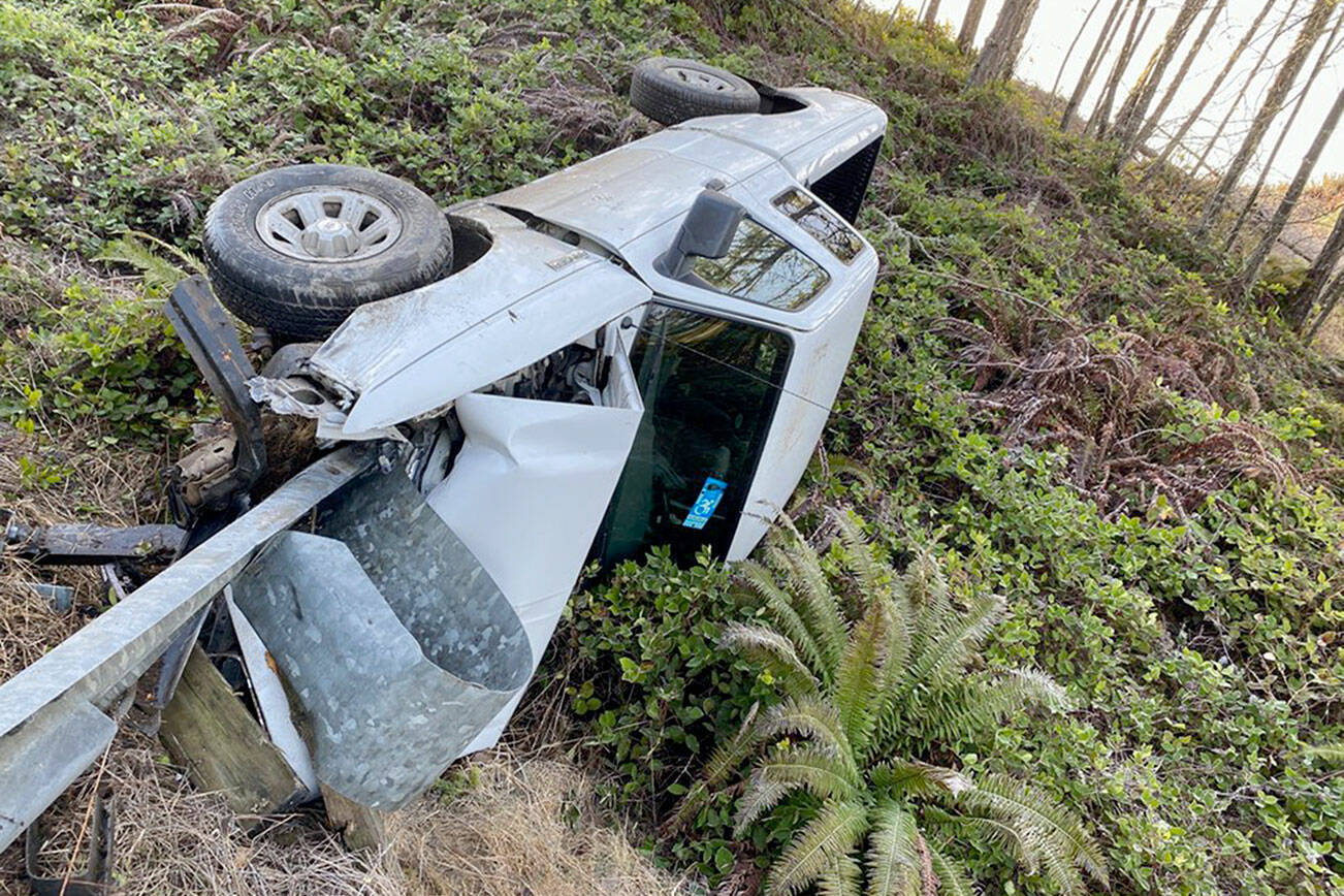 A 2009 Ford Ranger pickup hit ice and slid into a guardrail and into a ditch on state Highway 104 on Thursday.