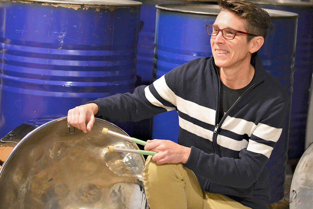 Bandleader Angie Tabor will bring the Sonic Messengers percussion trio to elementary schools across the Peninsula in February. (Diane Urbani de la Paz/for Peninsula Daily News)