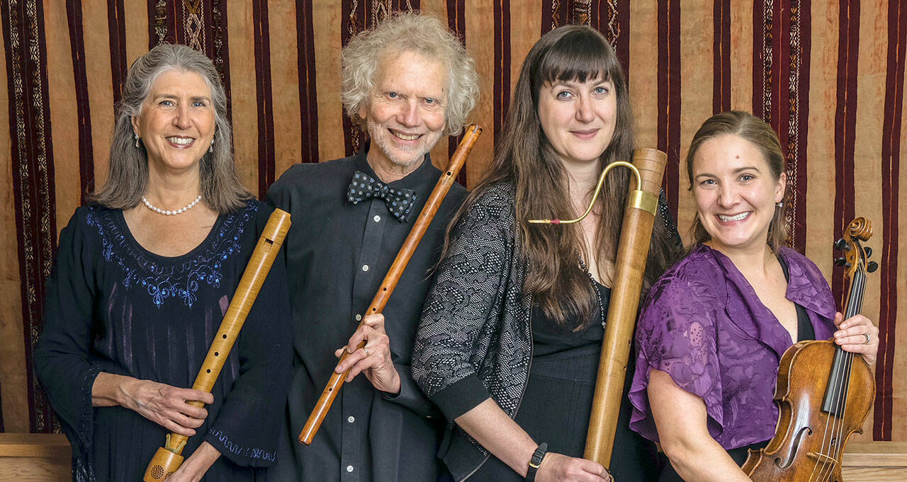 Performers on Saturday are, from left, Vicki Boeckman (renaissance recorders), Jeffrey Cohan (renaissance transverse flute), Anna Marsh (renaissance bassoon) and Lindsey Strand-Polyak (viola).