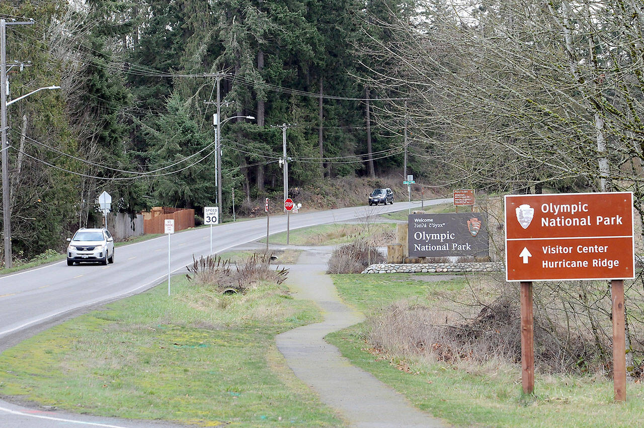 A section of Mount Angeles Road south of Park Avenue in Port Angeles, shown on Friday, is slated to be included the first phase of a project to improve the Race Street corridor between Front Street and Olympus Avenue. (KEITH THORPE/PENINSULA DAILY NEWS)