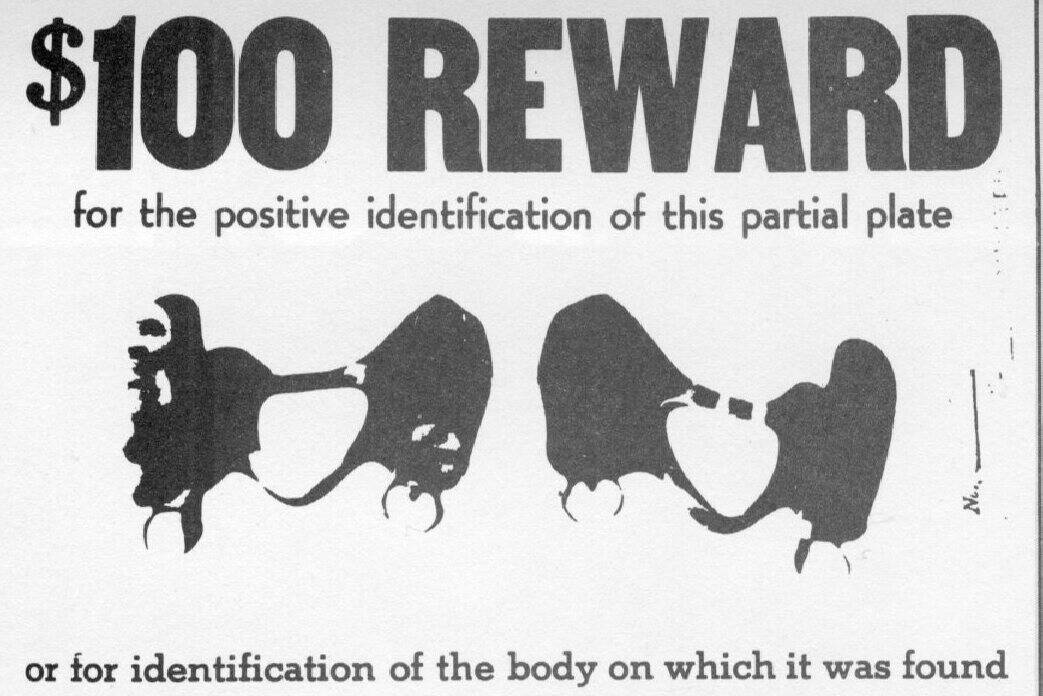 A notice which was sent to dentists around the country regarding the murder and related dental work.