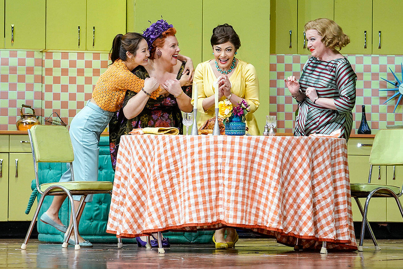 The women of Windsor plot to deliver a knight’s comeuppance in “Falstaff,” the Metropolitan Opera production to be simulcast live Saturday at the Naval Elks Lodge in Port Angeles. (Metropolitan Opera/Live in HD)