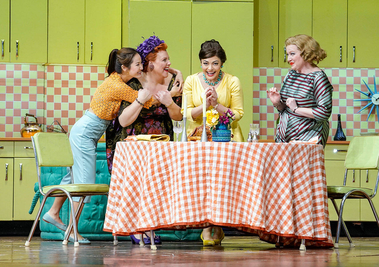 The women of Windsor plot to deliver a knight’s comeuppance in “Falstaff,” the Metropolitan Opera production to be simulcast live Saturday at the Naval Elks Lodge in Port Angeles. (Metropolitan Opera/Live in HD)