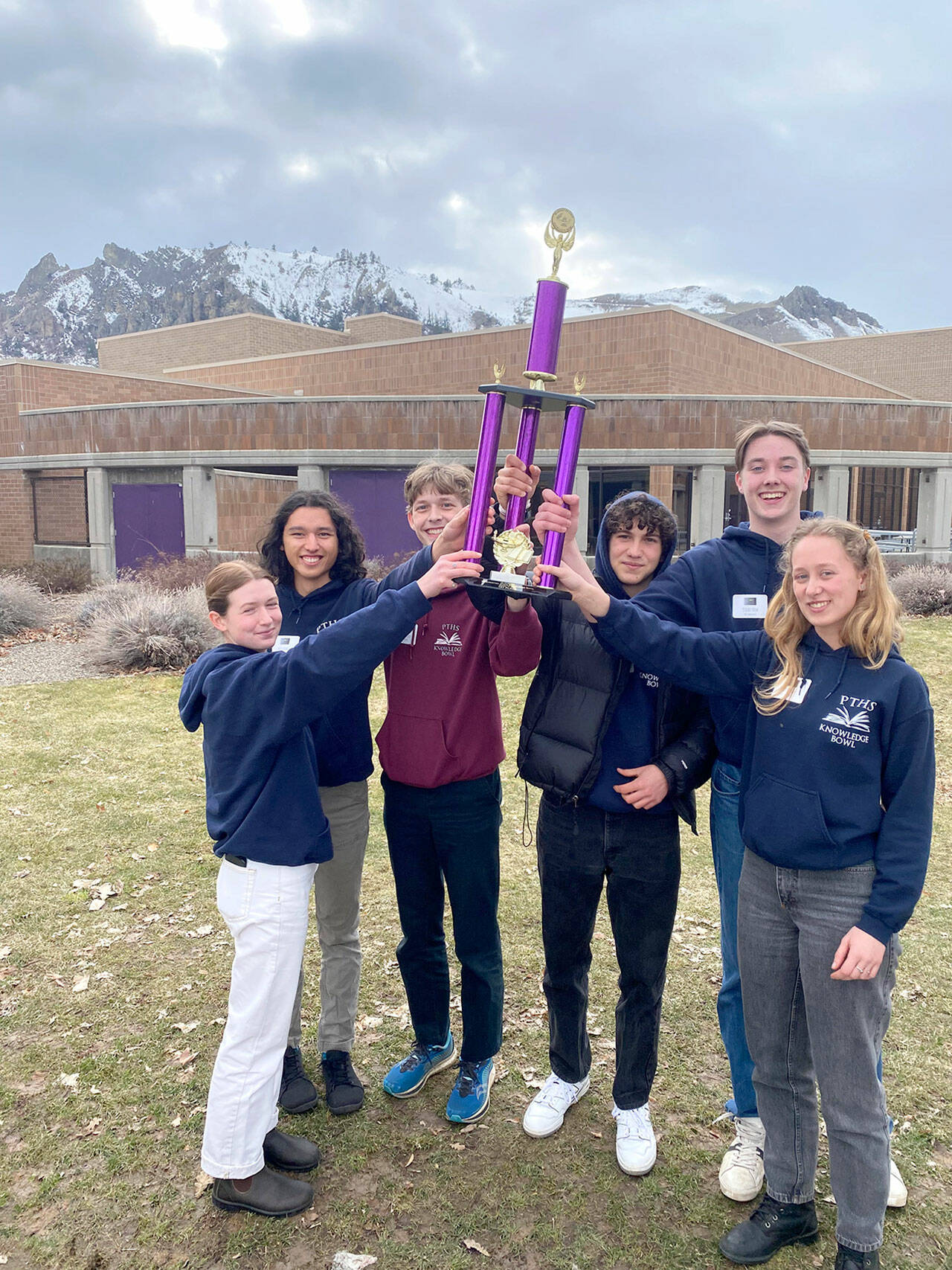 Pictured, left to right, are Sophie Kunka, Lhotse Rowell, Indigo Gould, Ashton Meyer-Bibbins, team captain Stuart Dow and Maeve Kenney.