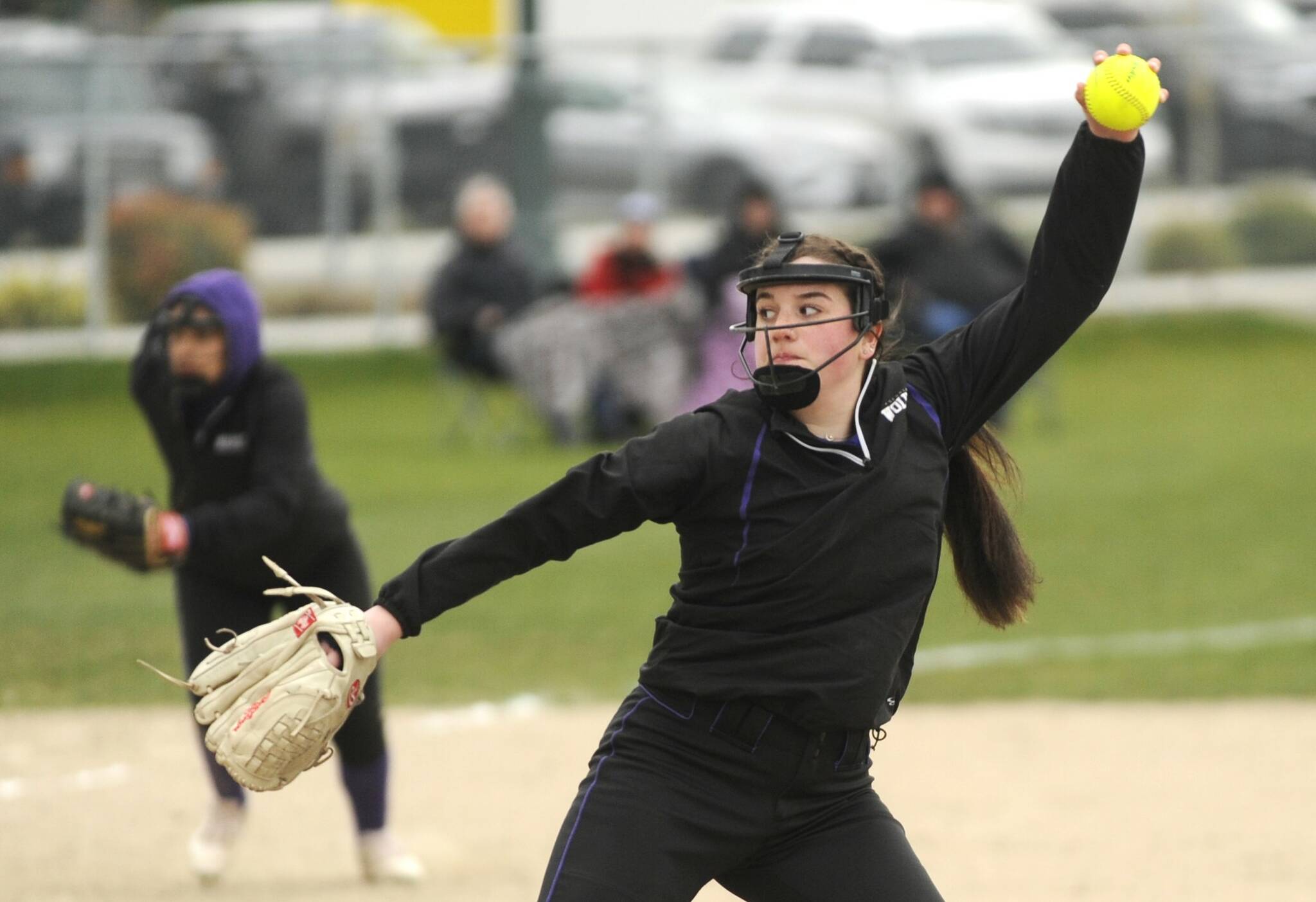 Sequim's Lainey Vig pitched a complete game victory against Bainbridge on Friday, allowing just four hits and one earned runs. Here, she is pitching against North Mason at home on March 30. (Michael Dashiell/Olympic Peninsula News Group)