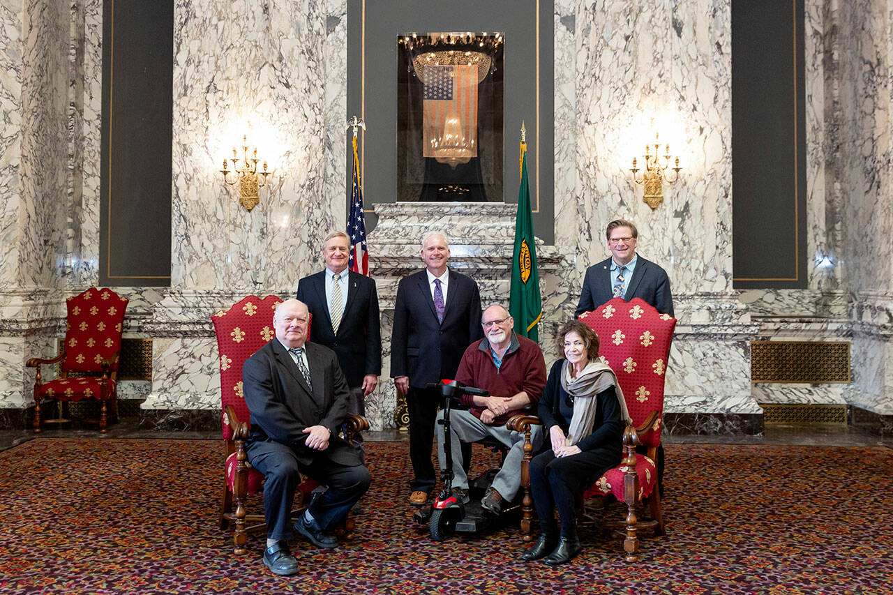 From left are former Rep. Jim Buck of Joyce, Rep. Steve Tharinger of Port Townsend, Van De Wege of Port Angeles; former Sen. Jim Hargrove of Hoquiam, former Rep. Lynn Kessler of Hoquiam and Rep. Mike Chapman of Port Angeles. (State Legislative Support Services)