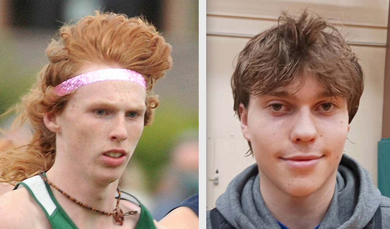 Port Angeles' Jack Gladfelter, left, and Parker Nickerson, each won two events at the Olympic League track and field championships this weekend.