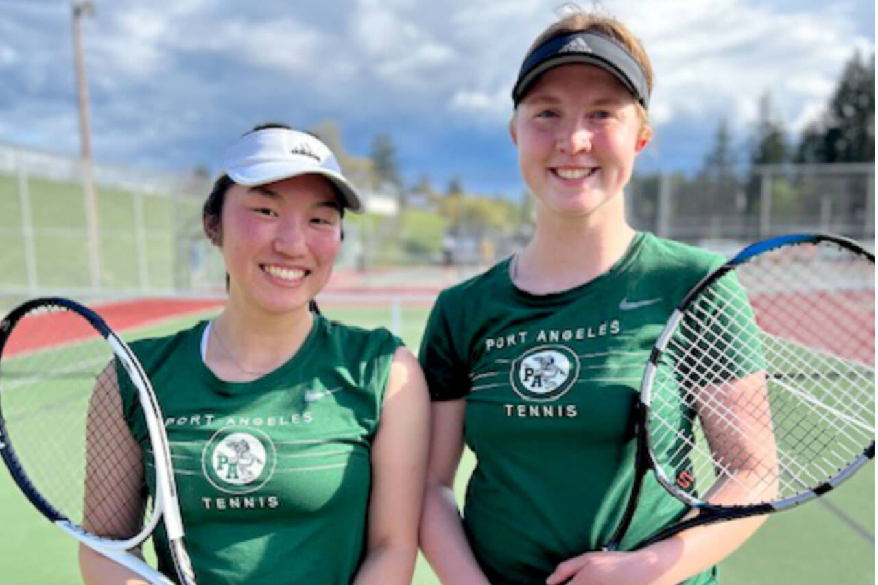 Port Angeles' Cindy Liang and Gwyneth Van Blair finished fourth at the Olympic League girls tennis tournament and will move on to district. (Courtesy photo)