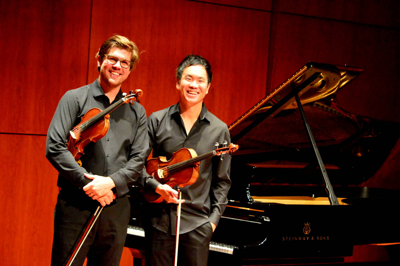James Garlick of Port Angeles, left, and Richard O’Neill, who grew up in Sequim, are cofounders of the Music on the Strait festival. (photo by Diane Urbani de la Paz)