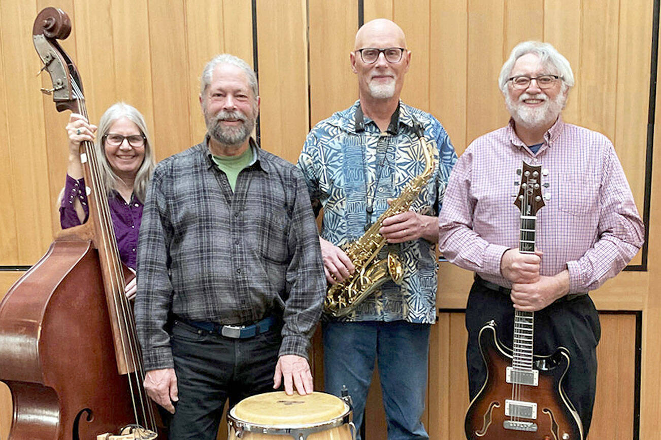 The band Port Town Zen — from left, Tracy Grisman, Barrett Wilson, Cam McMinn and "Busker Scott" Braman — will fill the Northwind Art School's open studio with jazz and swing this Monday evening. photo courtesy of Port Town Zen