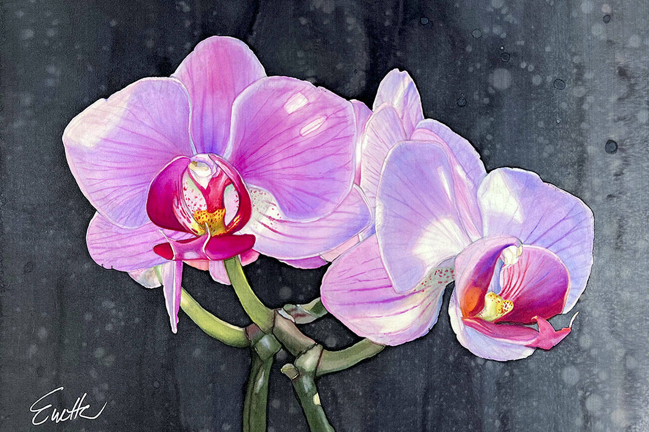 “Dappled,” a silk painting by Evette Allerdings of Port Angeles, is among the 40 works installed this week at Jefferson Healthcare Hospital. Image courtesy of Northwind Art