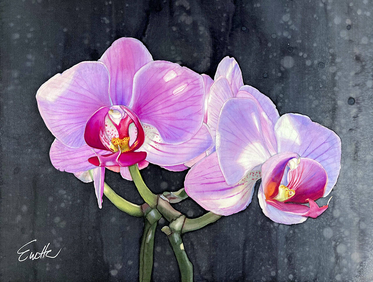 “Dappled,” a silk painting by Evette Allerdings of Port Angeles, is among the 40 works installed this week at Jefferson Healthcare Hospital. (Image courtesy of Northwind Art)