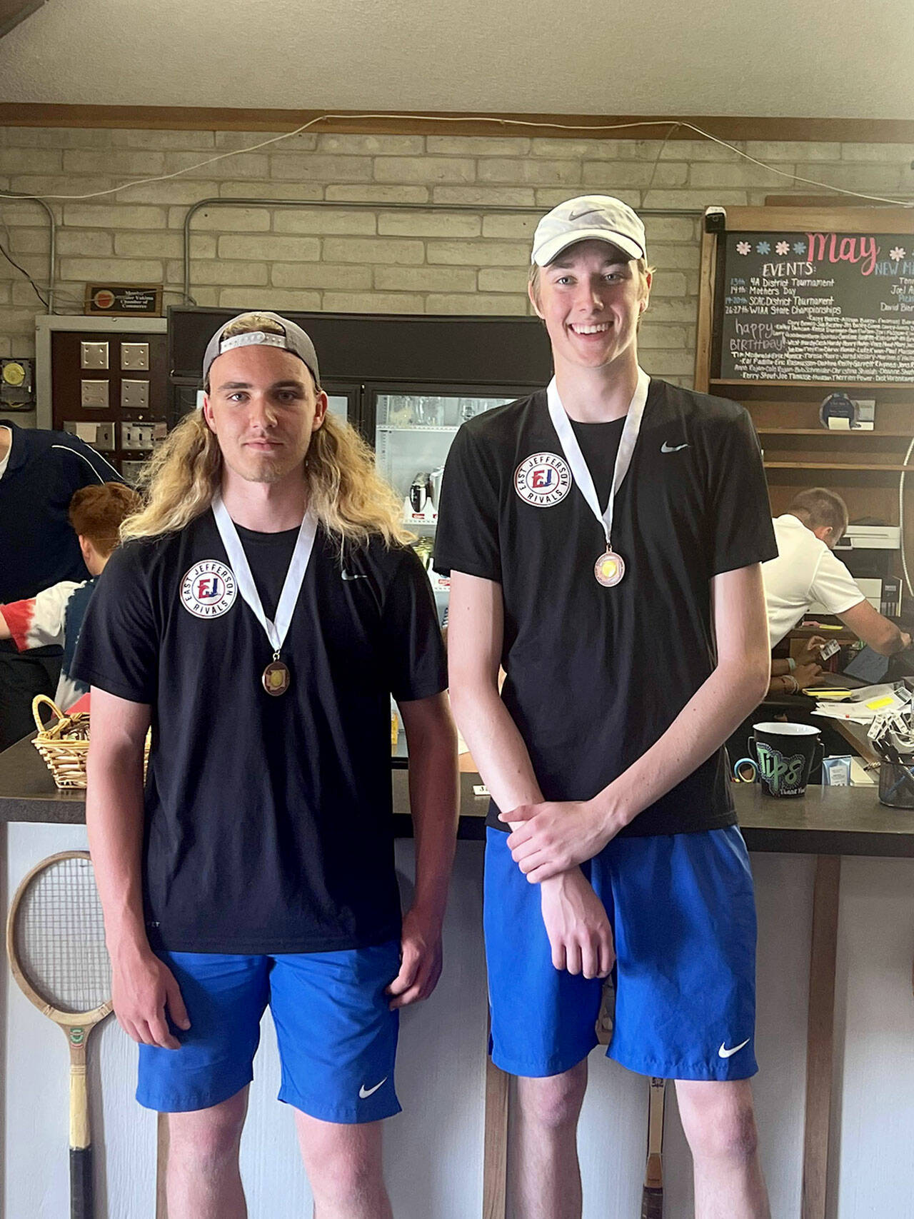 Submitted photo
Reed Martin of Chimacum, left, and Stuart Dow of Port Townsend combined to earn fifth place in boys doubles for East Jefferson at the Class 1A State Tennis tournament last weekend in Yakima. Dow is the first Port Townsend player, and the duo the first East Jefferson team to medal at state.