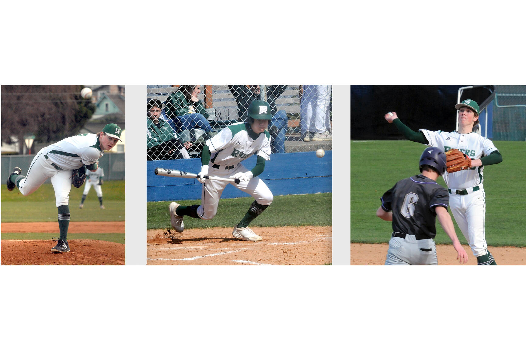 Port Angeles Roughriders, from left, Elijah Flodstrom, Alex Angevine and Kole Acker all made the first team of the all-Olympic League baseball team. (Photos by Keith Thorpe/Peninsula Daily News)