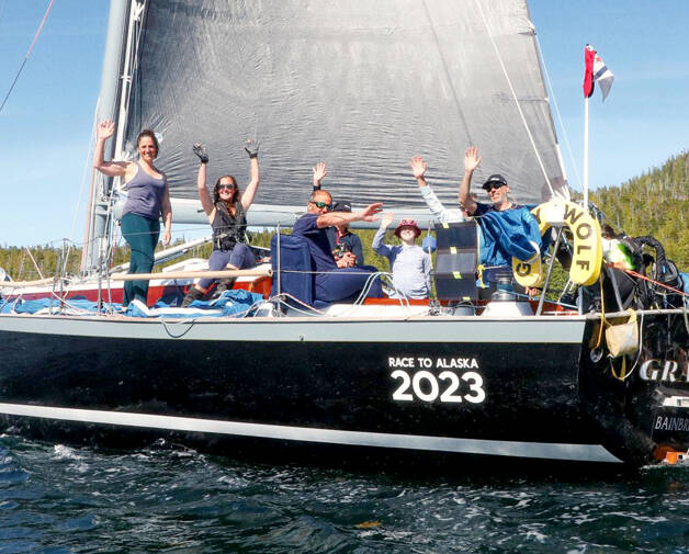 Team We Brake for Whales, currently in first place in the Race to Alaska, pulled into the checkpoint in Bella Bella, British Columbia, on Sunday. The team could reach the finish line in Ketchikan, Alaska, as soon as today. (Peter Geerlofs via Northwest Maritime Center)
