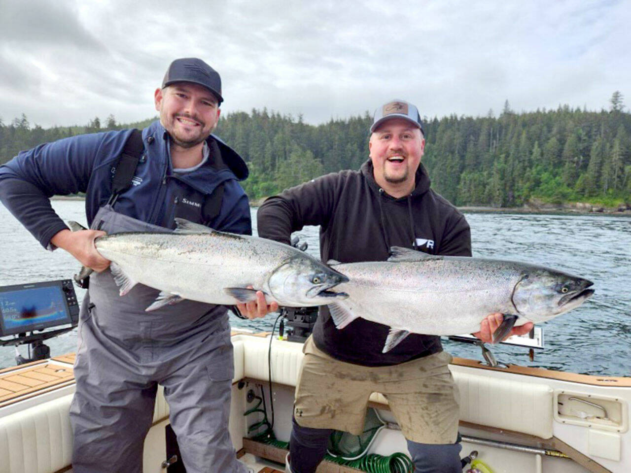 Anthony Nillson and Mike Surdyk caught these good-sized kings off Neah Bay near Mushroom Rock and Skagway in about 30 feet of water on the chinook opener last Saturday. (Mike Surdyk)