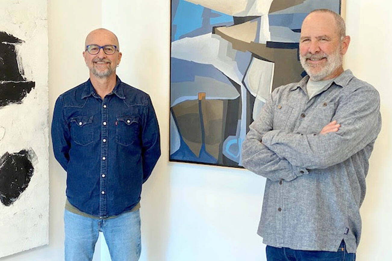 Port Townsend artists Eric Fanson, left, and Fred Videon are featured at the  inaugural show at Little Wing Gallery.