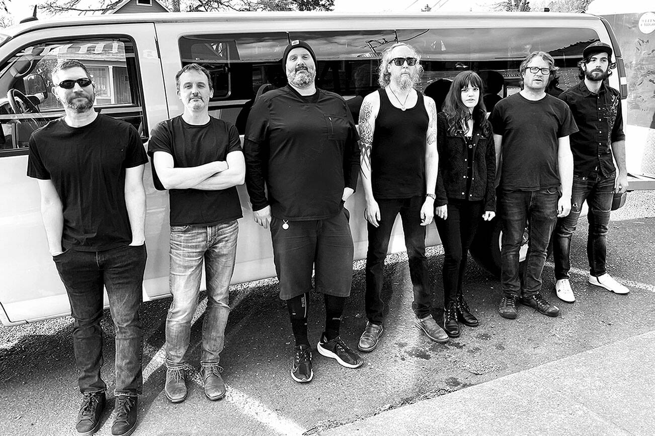 Pigs on the Wing is, from left, Eric Welder (bass / vocals); Matt Jones ( keys / vocals); Bryan Fairfield ( drums);  Dave Lindenbaum ( guitar / vocals);  Holly Brooks ( vocals); Jason Baker ( guitar / vocals); Matt Sulikowski (sax).