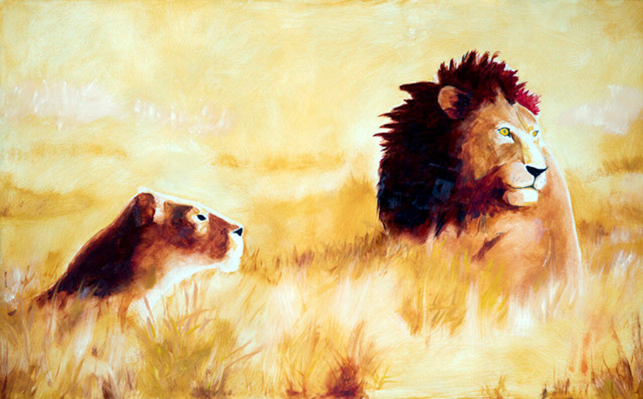 Gary Rainwater’s Lions are among the art on display at Gallery 9.