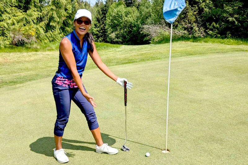 Discovery Bay Women’s Golf Club member Jane Peoples was left with a tap-in birdie after she came close to a hole-in-one on No. 14 during the group’s weekly play Thursday.