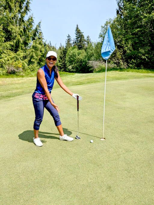 Discovery Bay Women’s Golf Club member Jane Peoples was left with a tap-in birdie after she came close to a hole-in-one on No. 14 during the group’s weekly play Thursday.