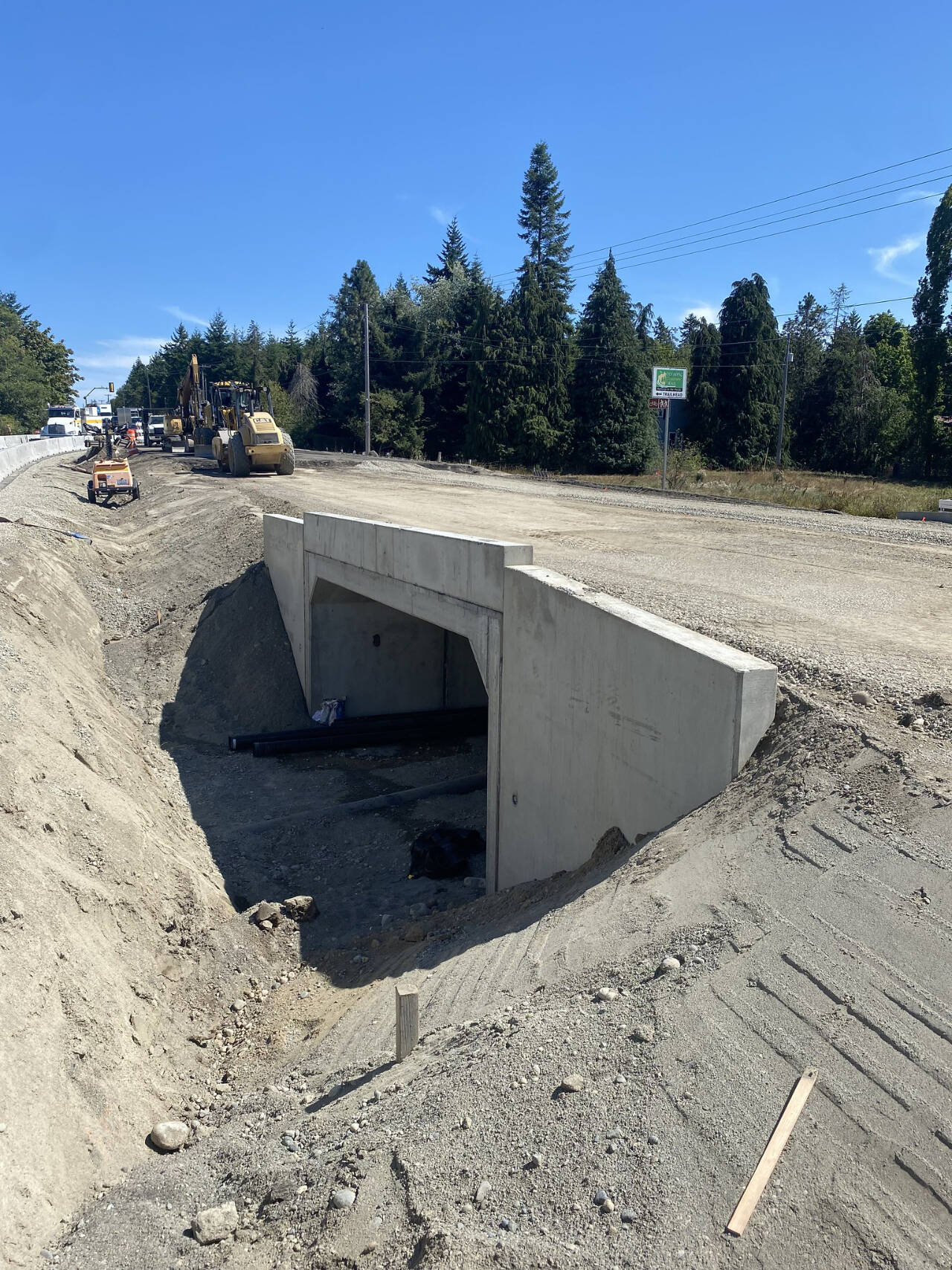 Photo courtesy WSDOT/ Construction crews worked around-the-clock to remove an old culvert and install a new box culvert under U.S. Highway 101 at Eagle Creek between Aug. 13-18.