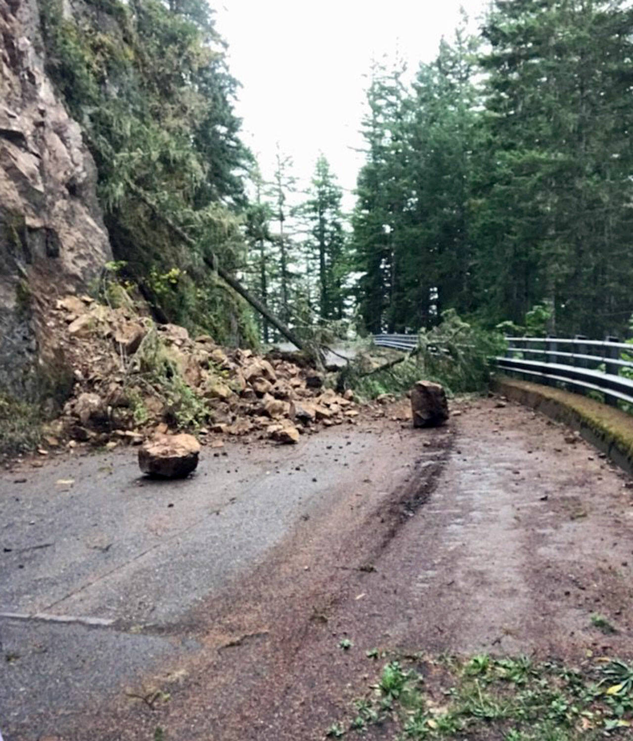 A landslide blocks Mount Walker Lookout Road on Thursday morning. (Jefferson County Sheriff’s Office)