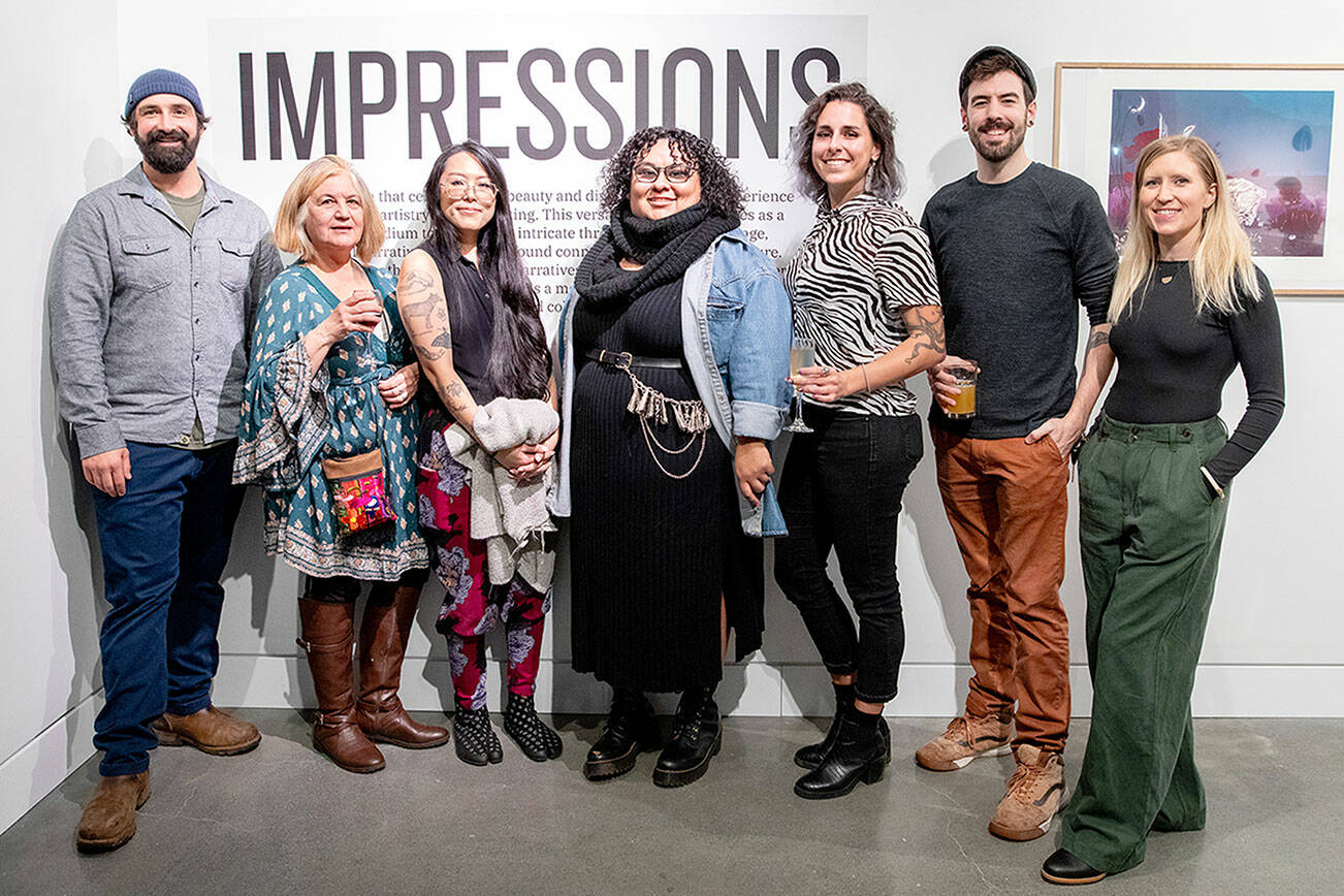 Impressions artists are, from left, Cody Hagen, Monica Gutierrez-Quarto, Erika Harada, Eileen Jimenez, Nikki Jabbora-Barber, Thomas Connery and curator Lindsay Shepherd.