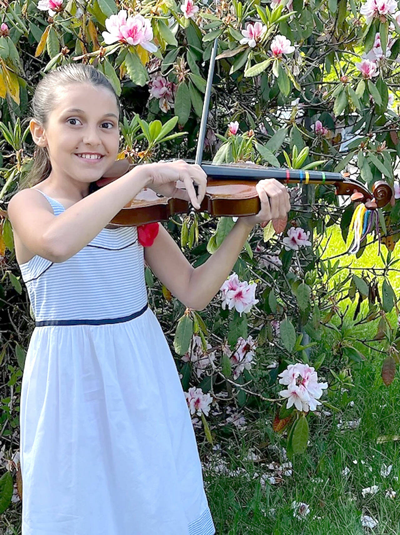 Ocean Sains of Port Angeles, then in fourth grade, was among the younger recipients of Music on the Strait’s 2022 Alice Rapasky scholarships. (Music on the Strait)