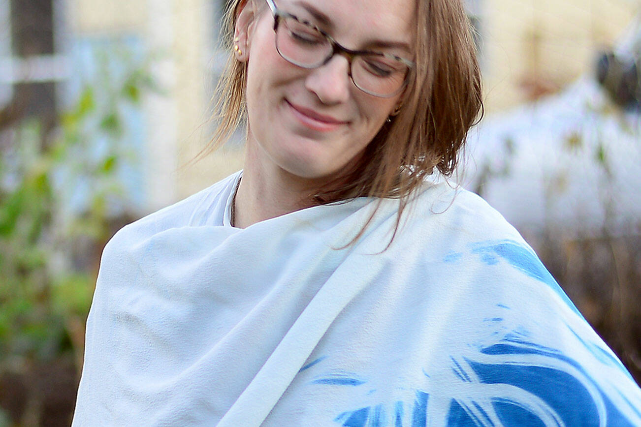 Holly Varah of Port Townsend is showing her new collection of cyanotyped hair on silk and cotton at Northwind Art's Jeanette Best Gallery during December. photo courtesy of Northwind Art