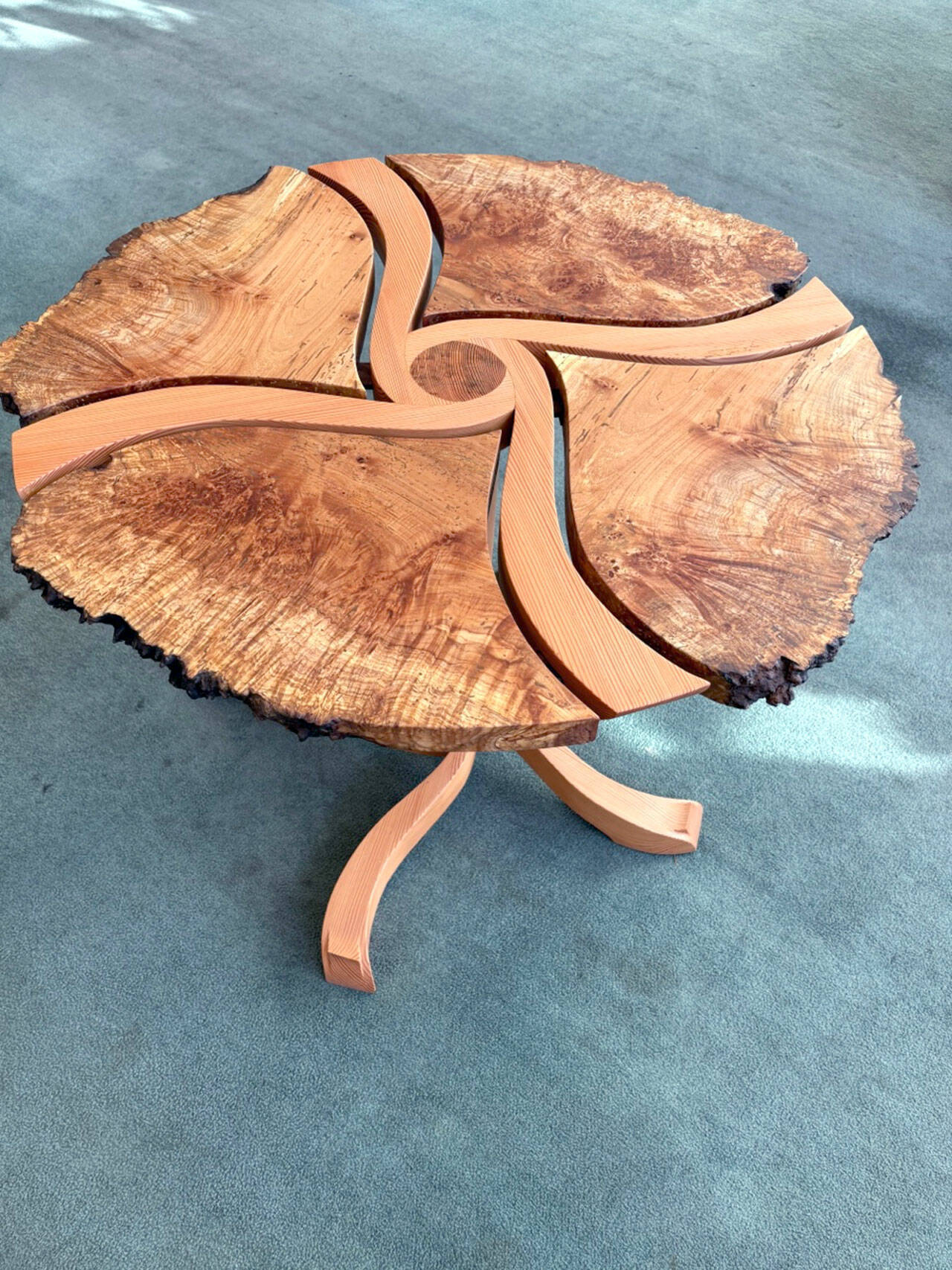 Robin McKann’s Douglas fir and big leaf maple table is on view at Gallery 9.
