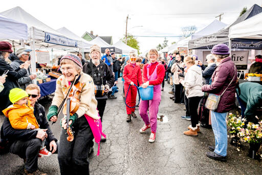 Kristin Smith fiddles the opening of this season’s Port Townsend Farmers Market on April 1. The market closes on Saturday. (Sarah Wright Photography)