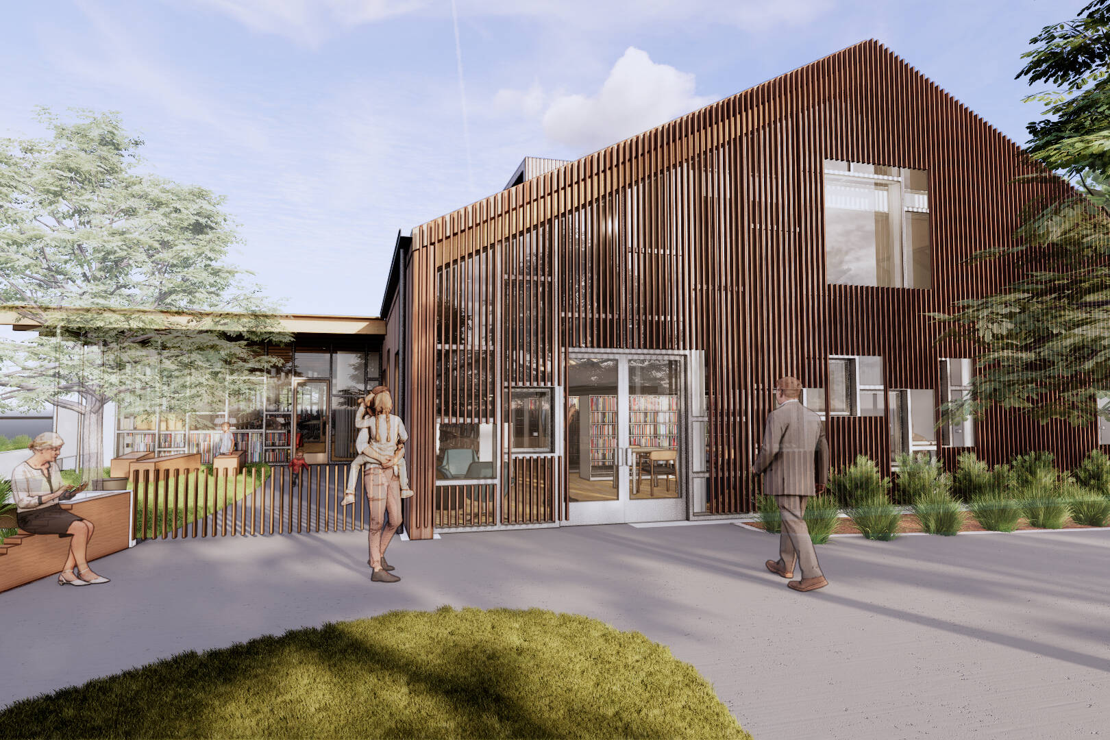 Graphic courtesy of North Olympic Library System / The Outdoor Play Area at the soon-to-be-renovated Sequim Library — accessed through a gate on the building’s east side and the interior Children’s
Area — will be named in memory of Dorothy DeLand.