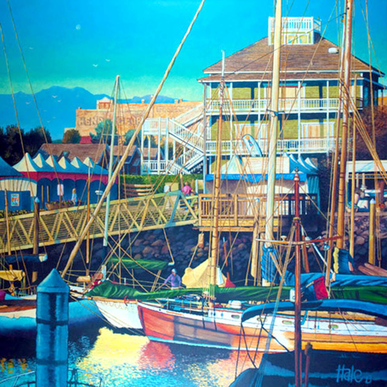 Michael Hale’s acrylics of Port Townsend buildings and boats are on view at Gallery-9.