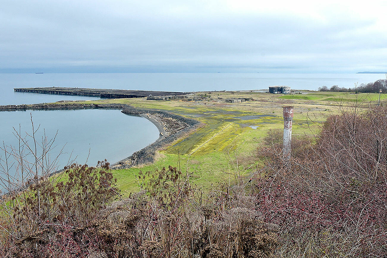 The site of the former Rayonier mill in Port Angeles, shown on Tuesday, awaits completion of environmental cleanup almost 27 years after the last roll of pulp rolled off the line. (Keith Thorpe/Peninsula Daily News)