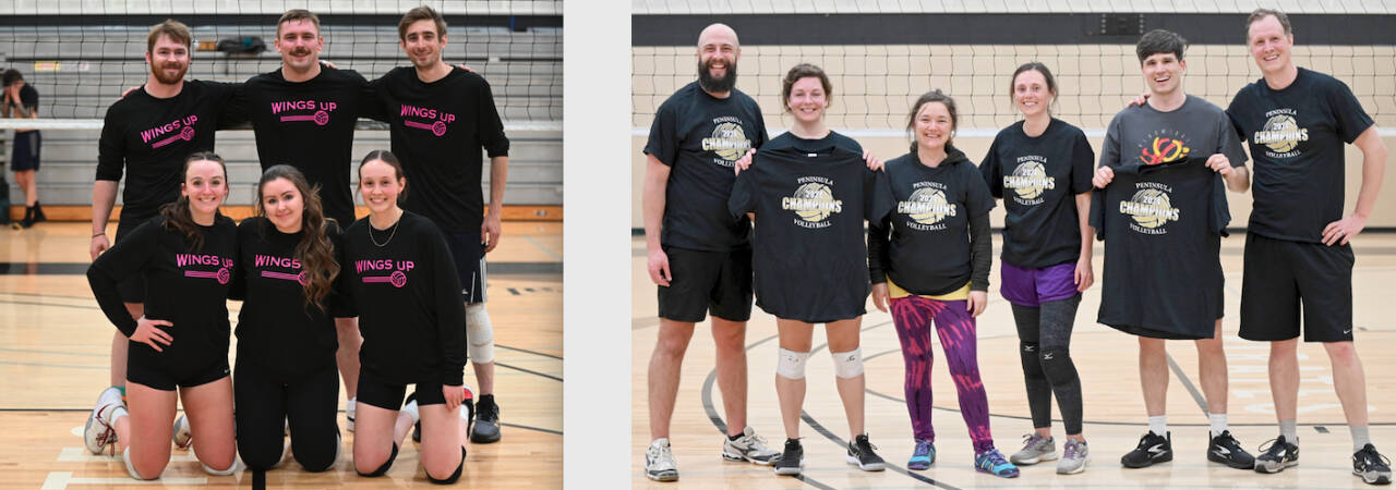 Wings Up defeated the fall league champion I’d Hit That earlier this month 3-0 (25-18, 25-17, 28-26) to win the Peninsula Volleyball League’s Winter League A Division championship at Peninsula College. Wings Up, made up of players mostly from the Sequim area, finished the regular season atop the standings with an 8-1 record before advancing through the playoffs. Set For Life placed third. From left, back row, are Ben Cowan, Cody Cowan and Jared Fodge. From left, front row, are Tayler Breckenridge, Brittney Gale and Tristen Myers. Not pictured is Allie Gale. (Peninsula College)

 
 

Photo (L-R) Ben Cowan, Cody Cowan, Jared Fodge

Tayler Breckenridge, Brittney Gale, Tristen Myers

Not pictured: Allie Gale