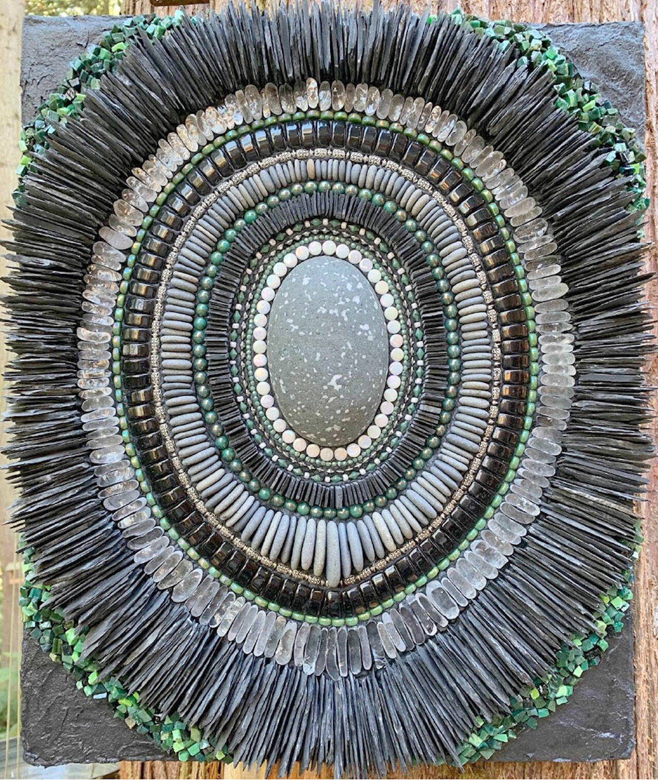 Shelley Jaye’s mosaic titled “The Lava Exhaled” is part of “Breathe,” a new Showcase 2024 display at Jeanette Best Gallery in downtown Port Townsend. (Northwind Art)